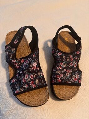 Alegria Black Floral Cork-Style Footbed Sandals